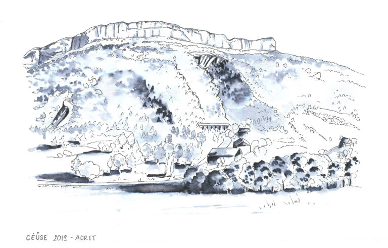 Montagne de Céüse en 2020, feutre aquarelle et encre