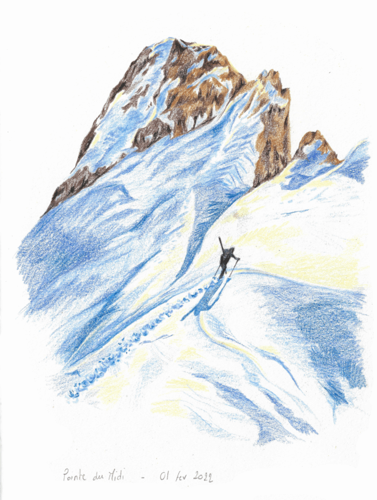 Pointe du Midi, crayon de couleur