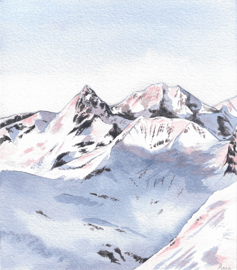 Sommets de neige bis, aquarelle