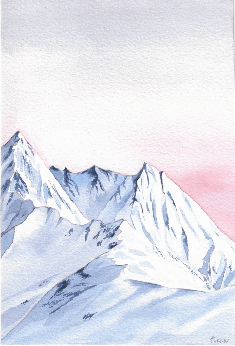 Sommets de neige, aquarelle